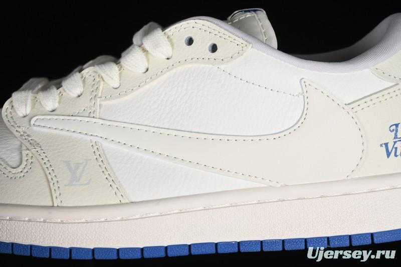 Nike Travis Scott x Fragment Design x Air Jordan 1 Low OG SP AJ1 LV Collaboration Light Blue Low-Top Casual Sneakers - LJ5188-007