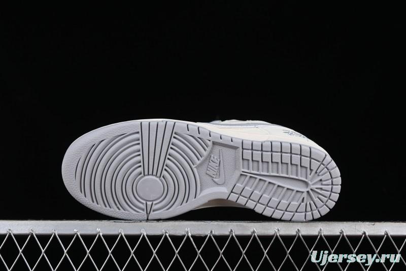 Stussy x Nike SB Dunk Low Retro Premium Sneakers in Off-White Light Grey Swoosh - DQ1098-377