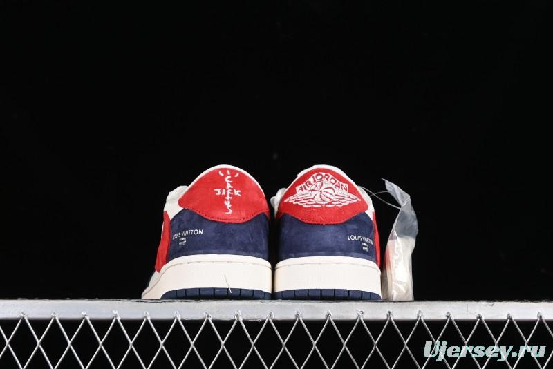Nike Travis Scott x Fragment Design x Jordan Air Jordan 1 Low OG SP AJ1 LV Blue Red Low-top Casual Sneakers - YQ2088-670