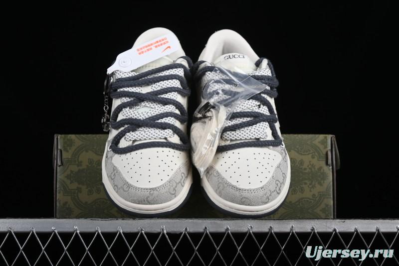 Nike SB Dunk Low Gucci Collaboration - Lace-Up Ash Anniversary High-End Custom Low-Top Casual Sneakers - SJ2068-263
