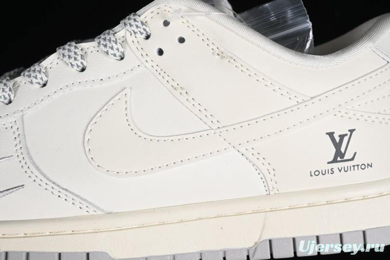 Nike SB Dunk Low LV Collaboration - Double Swoosh Beige Grey Anniversary High-End Custom Low-Top Casual Skate Shoes - FC2025-306