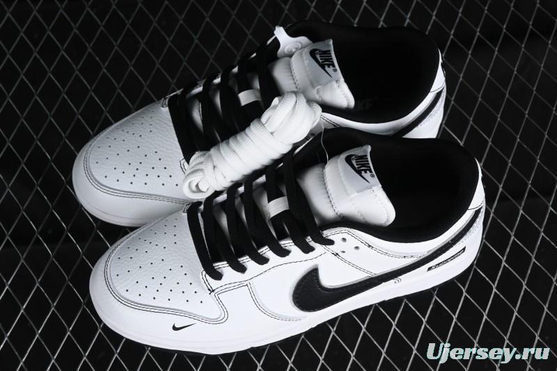Nike Supreme x Nike SB Dunk Low Collaboration - Classic White Black Anniversary High-End Custom Low-Top Casual Skate Shoes - DY1503-100