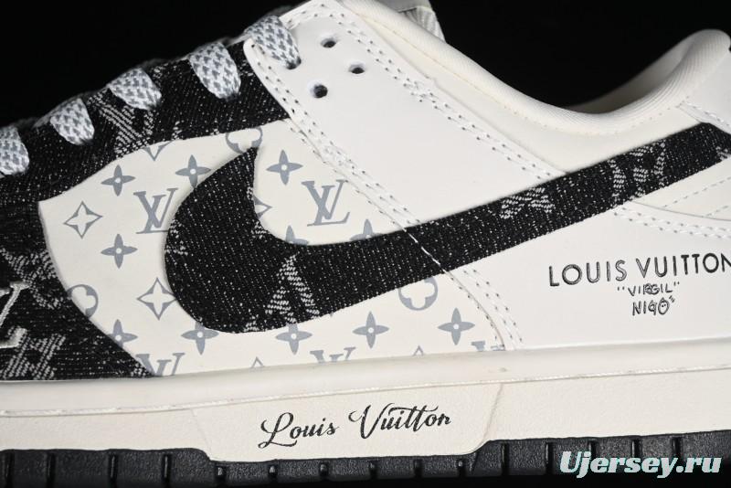 Nike SB Dunk Low LV Collaboration - Beige Black Denim Anniversary High-End Custom Low-Top Casual Skate Shoes - JH8310-946