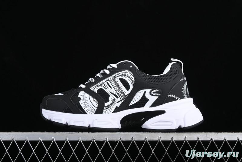 Dior Chrono Round Toe Lace-Up Lifestyle Casual Running Sneakers - 6865 BLACK WHITE