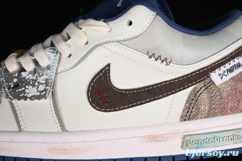 Nike Air Jordan 1 Low AJ1 Retro Basketball Shoes Panda Prank Voyage Theme - 553558-414