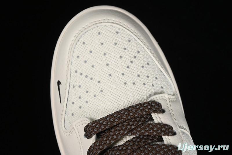 Nike SB Dunk Low Gucci Collaboration - Beige Brown Woven Fabric Anniversary High-End Custom Low-Top Casual Skate Shoes - DQ1098-375