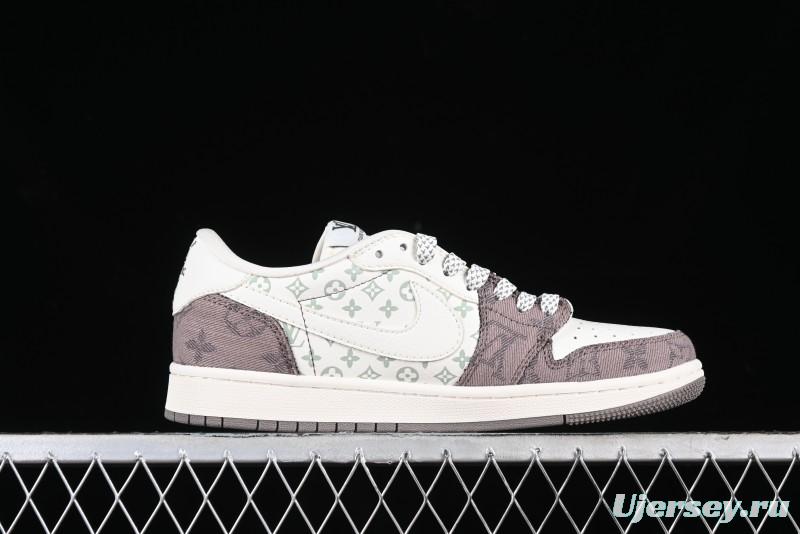 Nike Travis Scott x Fragment Design x Air Jordan 1 Low OG SP AJ1 LV Collaboration Light Grey Denim Low-Top Casual Sneakers - SJ2068-105