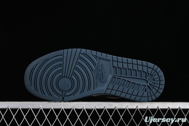 Nike Air Jordan 1 Low LV Collaboration - White with Blue Swoosh Custom Casual Sneakers - WG8850-005