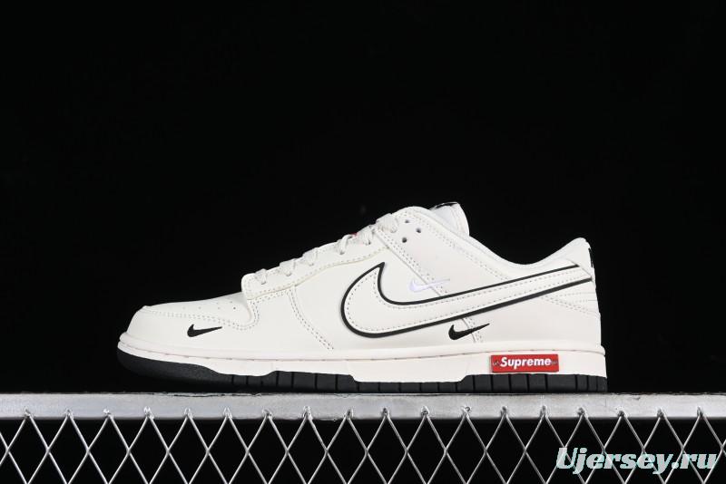 Nike SB Dunk Low Supreme Collaboration - Beige Black Mini Swoosh Anniversary High-End Custom Low-Top Casual Skate Shoes - DJ2024-006