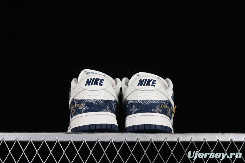 Nike SB Dunk Low LV Collaboration - Blue Denim Print Anniversary High-End Custom Low-Top Casual Sneakers - FC1688-162