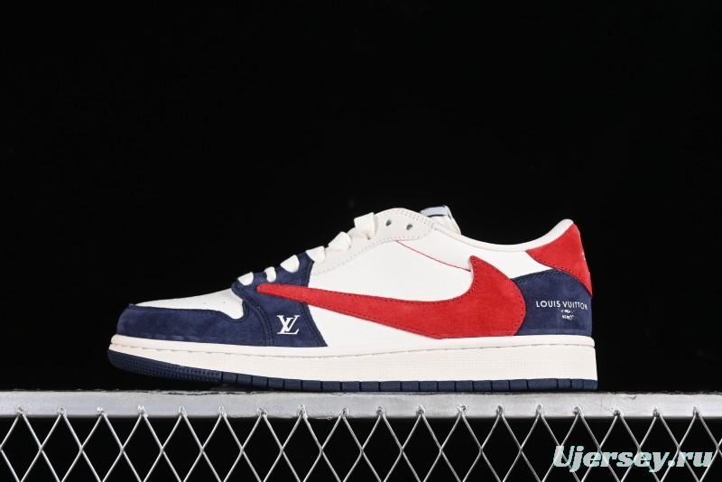 Nike Travis Scott x Fragment Design x Jordan Air Jordan 1 Low OG SP AJ1 LV Blue Red Low-top Casual Sneakers - YQ2088-670