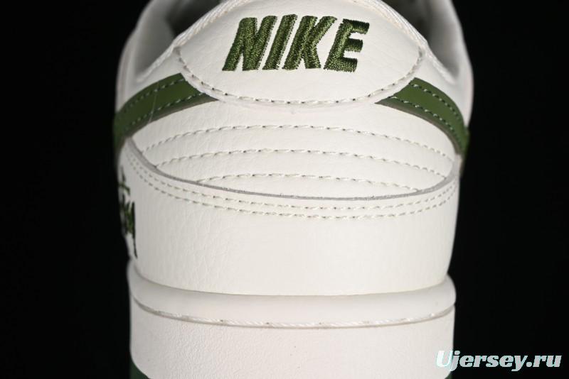 Nike SB Dunk Low Stussy Collaboration - Green Floral Anniversary Custom Low-Top Casual Skate Shoes - CF3688-008