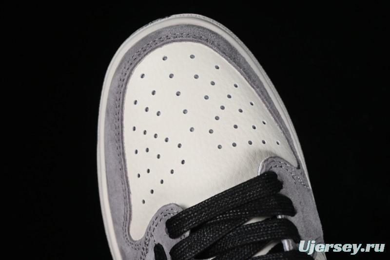 Nike Travis Scott x Fragment Design x Jordan Air Jordan 1 Low OG SP AJ1 LV Grey Black Pig Print Low-top Casual Sneakers - SJ2068-101