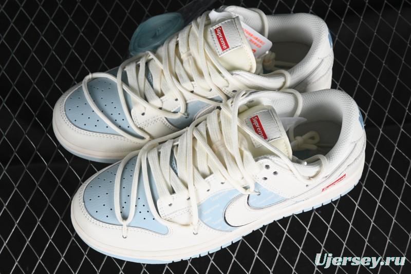 Nike SB Dunk Low Supreme Collaboration - Ice Blue Engraving Anniversary Customized Low-Top Casual Skate Shoes - JJ5688-107