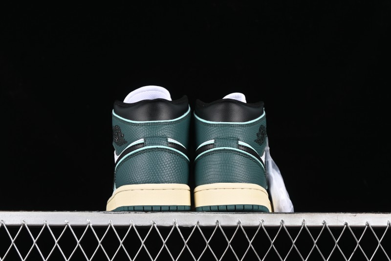 Nike Air Jordan 1 Mid AJ1 Snake Black Green Toe Mid-Top Basketball Shoes - FQ7818-100