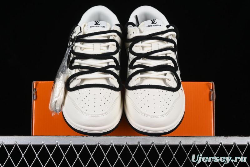 Nike SB Dunk Low LV Collaboration - Lamborghini Strap White Black Hook Anniversary High-End Custom Low-Top Casual Sneakers - SJ2068-261