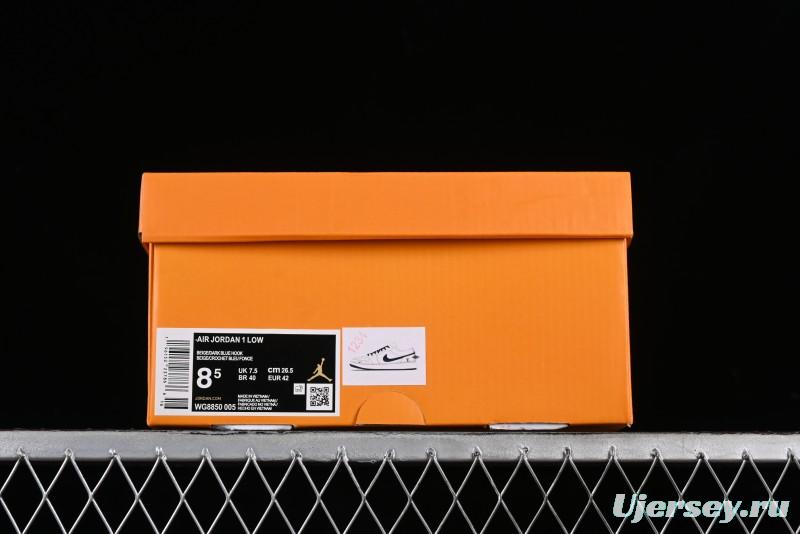 Nike Air Jordan 1 Low LV Collaboration - White with Blue Swoosh Custom Casual Sneakers - WG8850-005