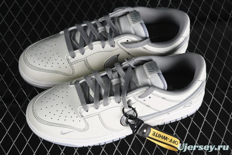 Nike SB Dunk Low OFF-WHITE Collaboration - Light Beige Grey Check Anniversary High-End Custom Low-Top Casual Sneakers - DJ2024-001