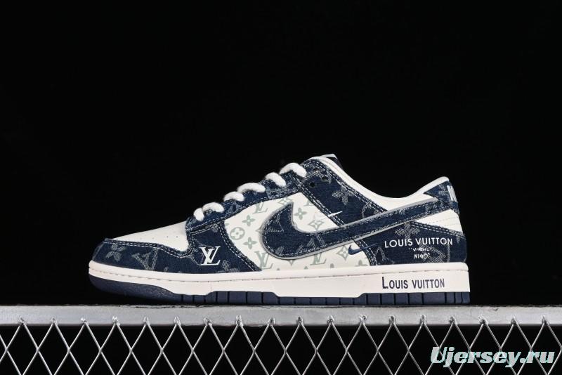 Nike SB Dunk Low LV Collaboration - Blue Denim Print Anniversary High-End Custom Low-Top Casual Skate Shoes - SJ2068-257