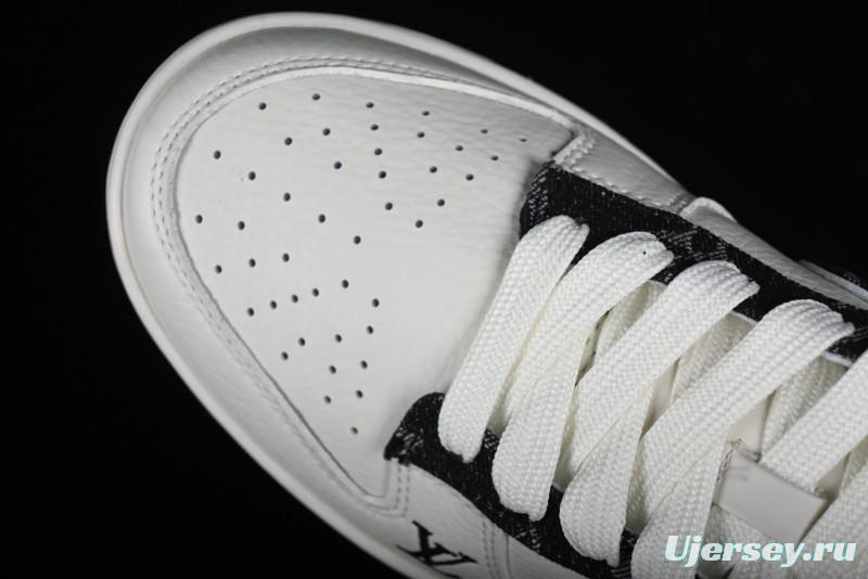 Nike SB Dunk Low LV Collaboration - Beige Black Denim Floral Anniversary High-End Custom Low-Top Casual Skate Shoes - XB3802-358