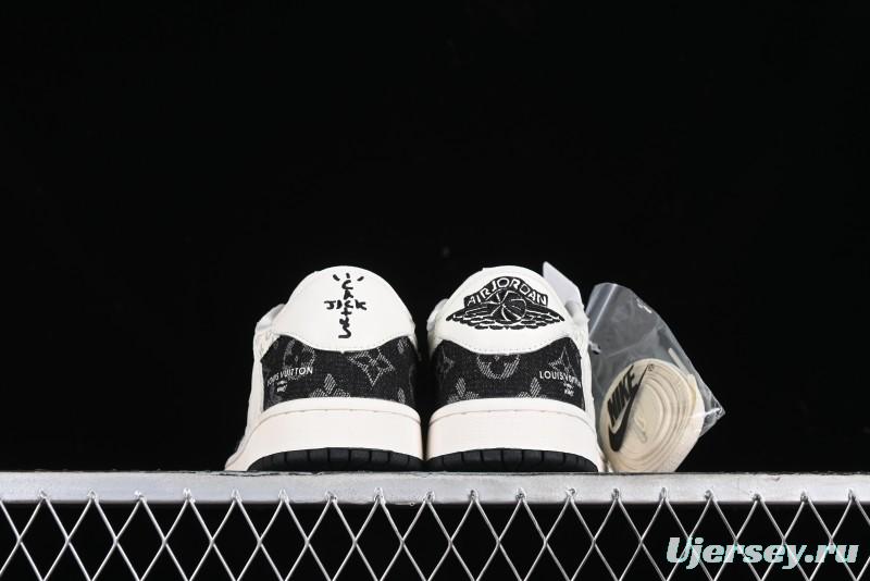 Nike Travis Scott x Fragment Design x Jordan Air Jordan 1 Low OG SP AJ1 LV Black Denim Print Low-Top Casual Sneakers - SJ2068-008