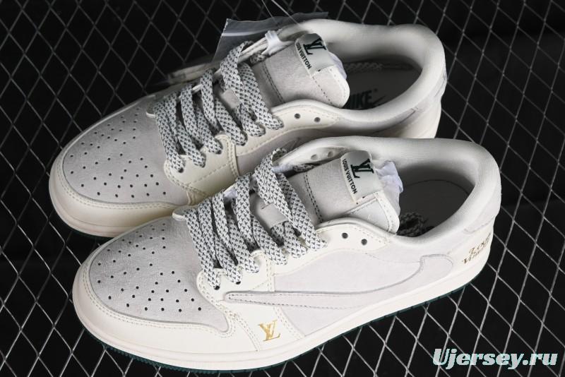Nike Travis Scott x Fragment Design x Air Jordan 1 Low OG SP AJ1 LV Beige Grey Low-top Casual Sneakers - LJ5188-005
