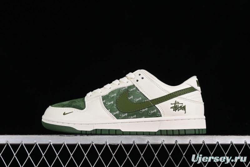 Nike SB Dunk Low Stussy Collaboration - Green Floral Anniversary Custom Low-Top Casual Skate Shoes - CF3688-008