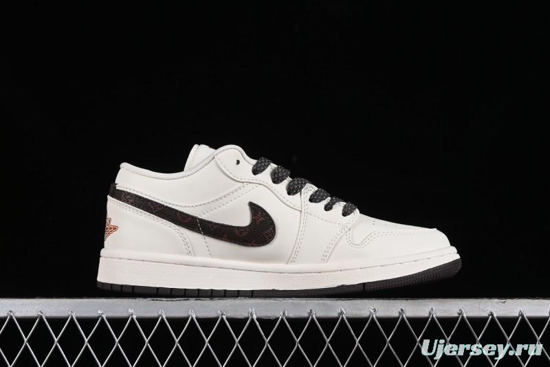 Nike Air Jordan 1 Low LV Collaboration Sneakers - Classic Monogram Swoosh in Off-White - WG8850-004