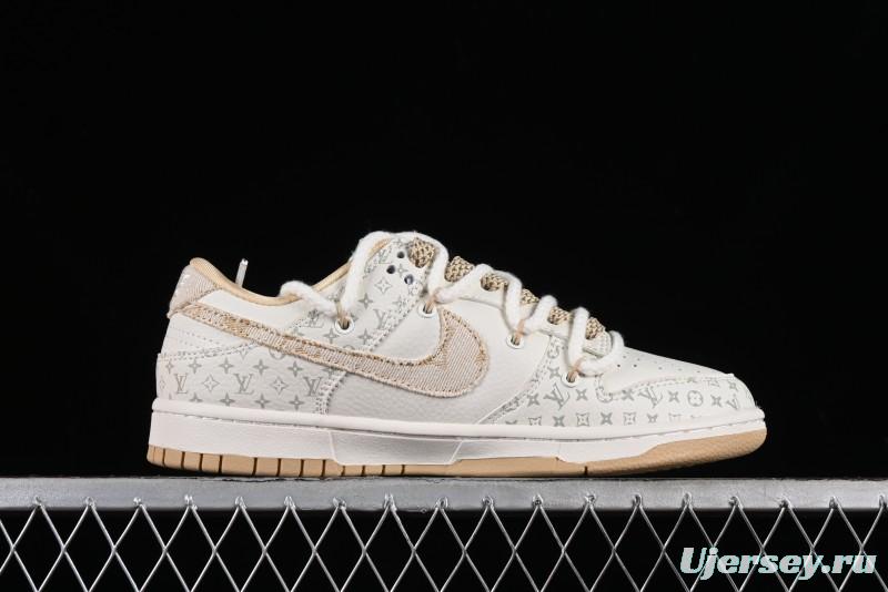 Nike SB Dunk Low LV Collaboration Strap Beige Swoosh Anniversary High-End Custom Low-Top Casual Sneakers - SJ2068-250