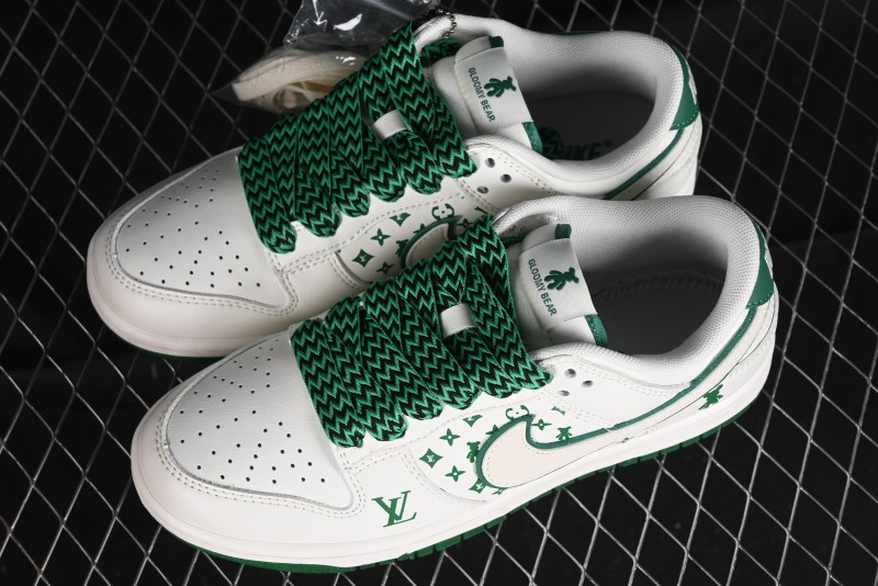 Nike SB Dunk Low LV Collaboration - Beige Green Glow in the Dark Violent Bear Anniversary High-End Custom Sneakers - SJ2068-241