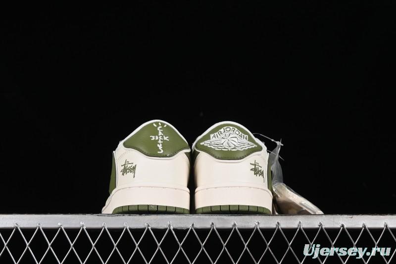 Nike Travis Scott x Fragment Design x Air Jordan 1 Low OG SP AJ1 Retro Sneakers in Sail Military Green - DM6688-602