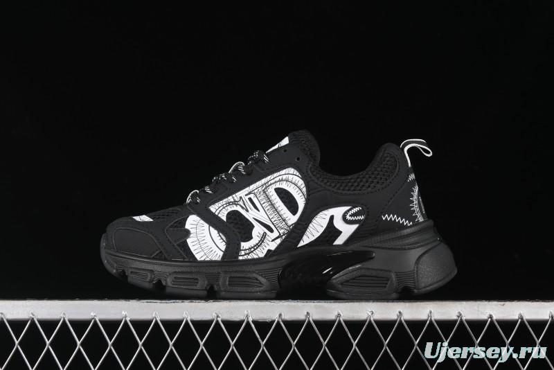 Dior Chrono Round Toe Lace-Up Lifestyle Casual Running Sneakers - 6865 BLACK WHITE