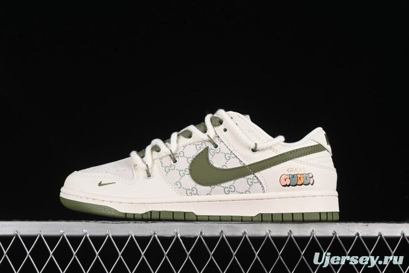 Nike SB Dunk Low Gucci Collaboration - Beige Green Floral Anniversary High-End Custom Low-Top Casual Skate Shoes - XX2025-918