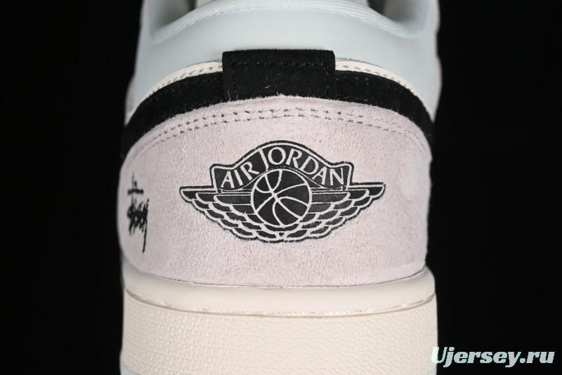 Nike Air Jordan 1 Low Stussy Collaboration - Black Blue Pigment Patchwork Retro Basketball Shoes - LJ6688-008