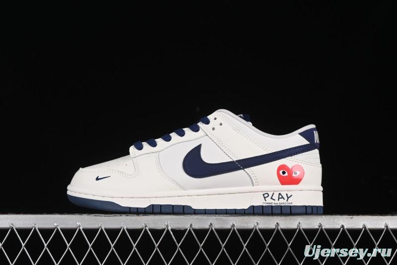 Nike SB Dunk Low Supreme Collaboration - Double Swoosh Beige Navy Anniversary Custom Low-Top Casual Skate Shoes - XX2025-668