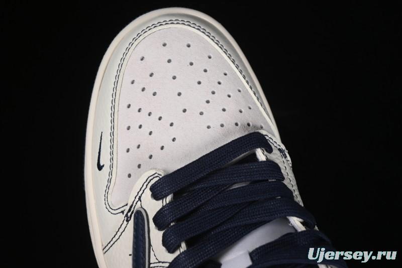 Nike Travis Scott x Fragment Design x Air Jordan 1 Low OG SP AJ1 Supreme Collaboration - Dark Blue Swoosh Low-Top Casual Sneakers - XZ2268-001