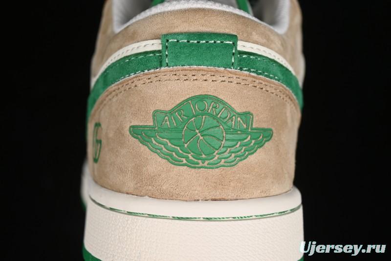 Nike Air Jordan 1 Low AJ1 Gucci Collaboration - Vintage Basketball Shoes in Sheepskin Green - WG8850-014