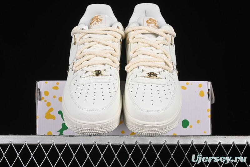 Nike Air Force 1 '07 Low Beige Deconstructed Swoosh Casual Sneakers - FX3654-111