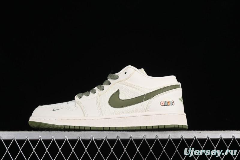 Nike Air Jordan 1 Low AJ1 Gucci Collaboration - Beige Green Knit High-End Custom Retro Basketball Shoes - DM5688-103