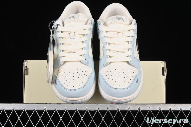 Nike SB Dunk Low Stussy Collaboration Anniversary Edition Light Blue Custom Low-Top Casual Skate Shoes - CF3688-012