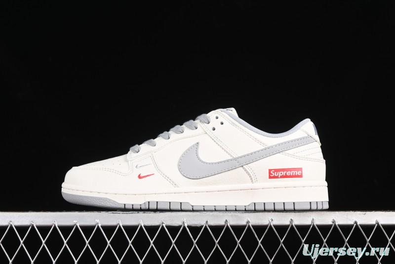 Nike SB Dunk Low Supreme Collaboration - Off White Gray Double Swoosh Anniversary Custom Low-Top Casual Skate Shoes - XX2025-317