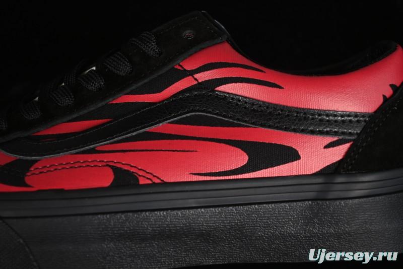 Vans Knu Skool High Street American Retro Canvas Skate Shoes in Black Red - VN0009BCRTU