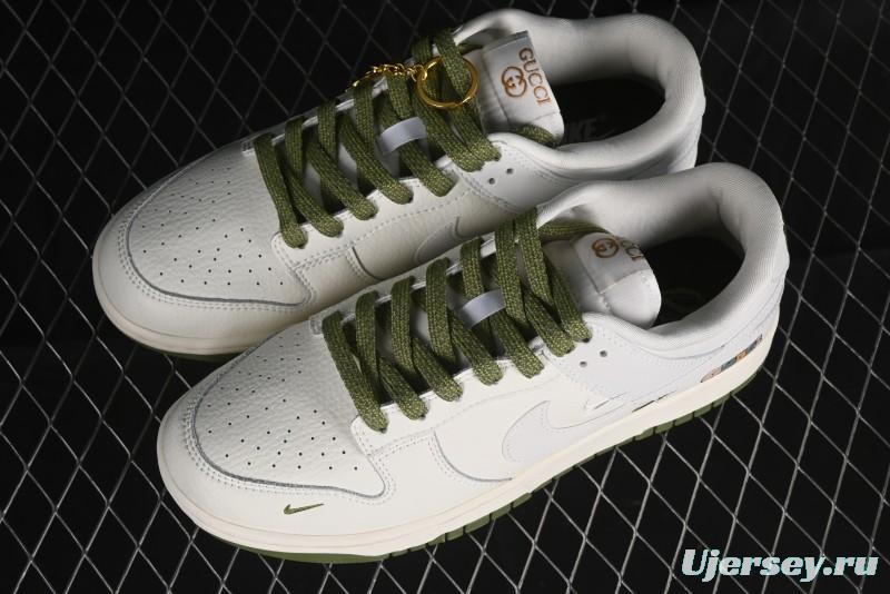Nike SB Dunk Low Gucci Collaboration - Off White with Green Swoosh Anniversary High-End Custom Low-Top Casual Skate Shoes - KK1888-007