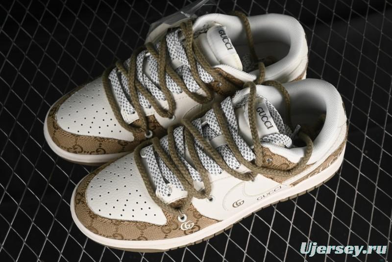 Nike SB Dunk Low Gucci Collaboration - Yellow Denim with Subtle Pattern and White Swoosh Anniversary High-End Custom Low-Top Casual Sneakers - SJ2068-273