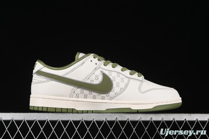Nike SB Dunk Low Gucci Collaboration - Subtle Pattern Beige Green Swoosh Anniversary Custom Low-Top Casual Sneakers - KK1888-006