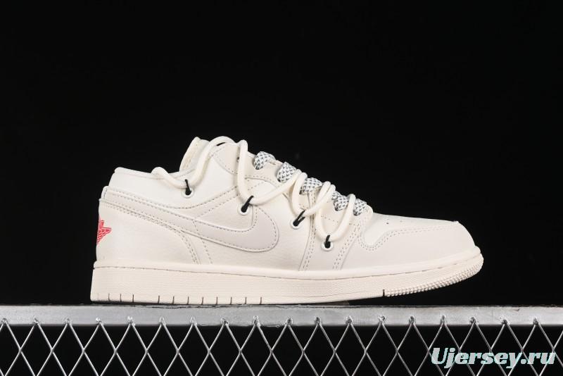 Nike Air Jordan 1 Low Supreme Collaboration - Retro Basketball Shoes in Off-White Red with Small Logo - SJ9950-017