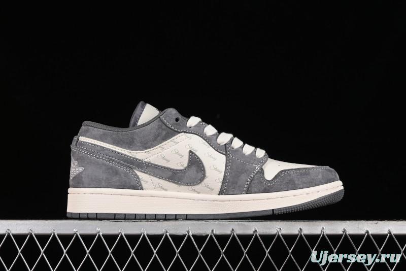 Nike Air Jordan 1 Low AJ1 Stussy Collaboration - Grey Pigskin Custom Low-Top Basketball Shoes - SJ9950-010