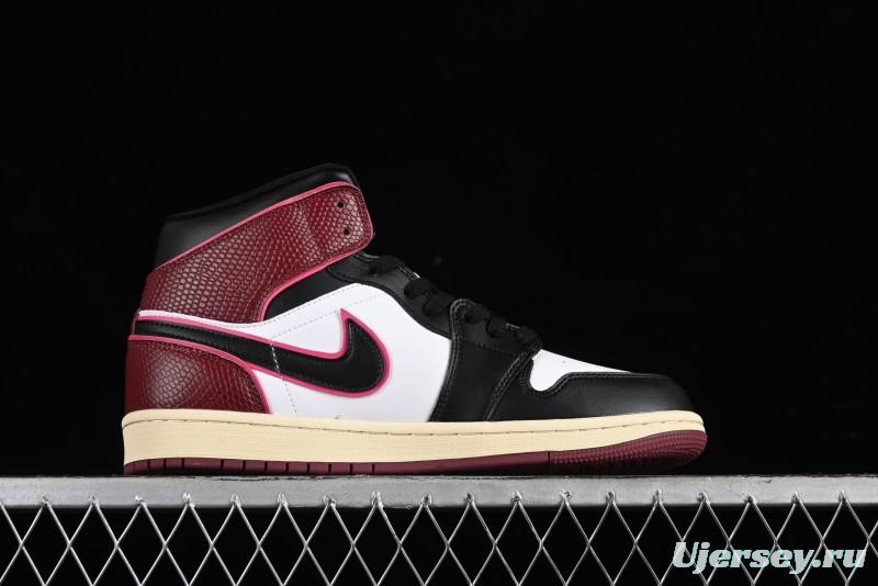 Nike Air Jordan 1 Mid AJ1 Snake Print Black Red Toe Mid-Top Basketball Shoes - FQ7818-101