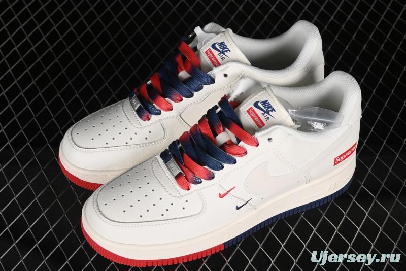 Nike Air Force 1 '07 Low Supreme Collaboration - Beige Red Blue Double Swoosh Casual Sneakers - XZ6188-008