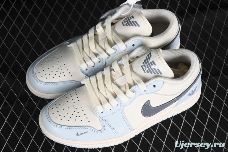 Nike Air Jordan 1 Low Retro Basketball Shoes - Giorgio Armani Collaboration Ice Blue - WG8850-012
